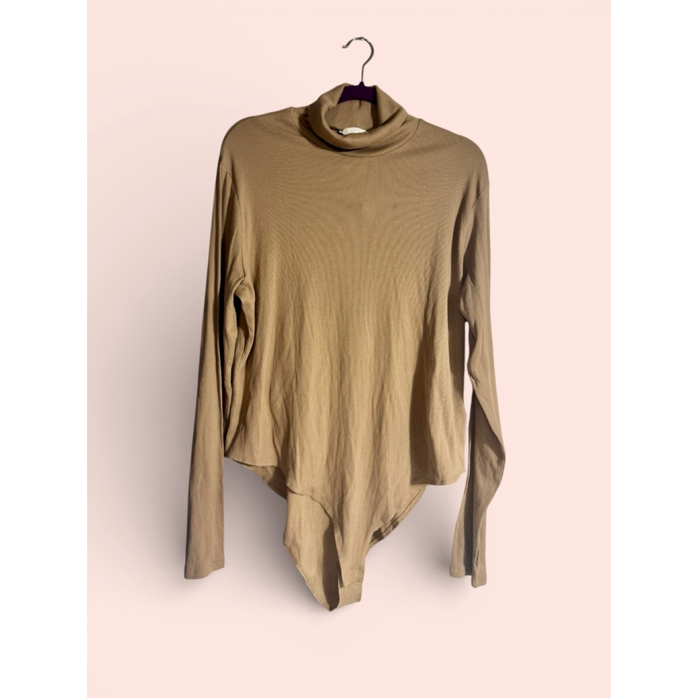 Size XXL Women's H&M Beige Tan Ribbed Long Sleeve Turtleneck Bodysuit Plus